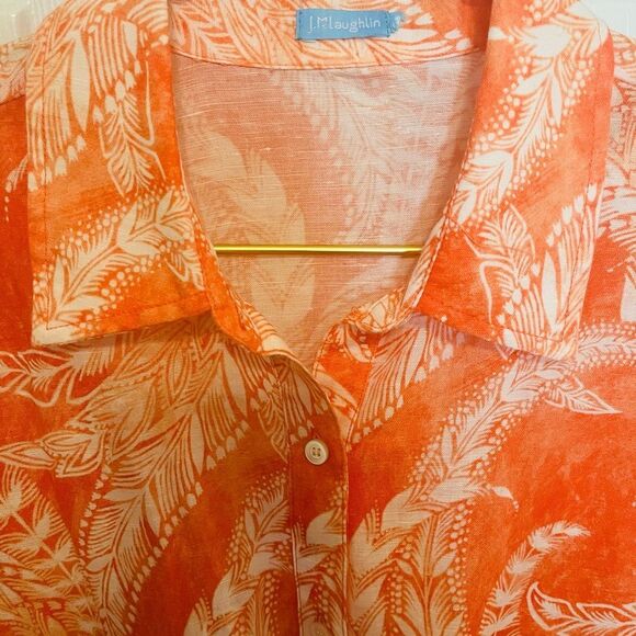 J. McLaughlin Orange and White Sundress with Bishop Sleeves - Picture 3 of 12